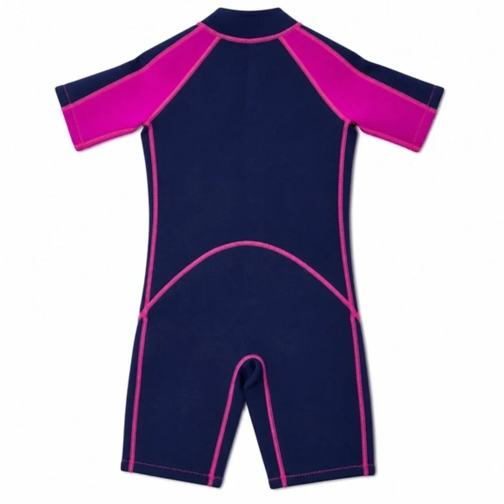 Seaskin Kids Shorty Wetsuit Girls Size 8 Navy‎ Pink Neoprene Surf Swim Suit